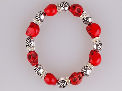 Metal Silver Rose Bead With Red Chinese Turquoise Skull Beads